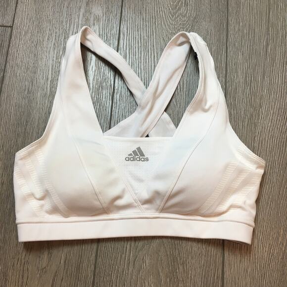 Adidas Medium Support Bra Padded Active Bra Climacool Women Medium White - Picture 1 of 7